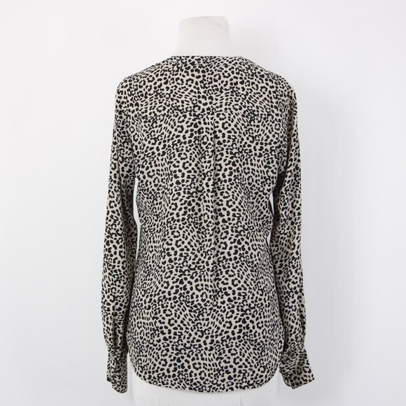 Express Top Sz SP Black Tan Animal Print V Neck 100% Polyester Top - Picture 7 of 12